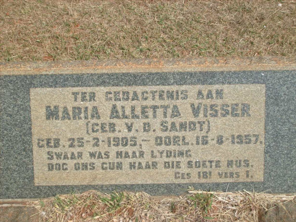 VISSER Maria Alletta nee V.D. SANDT 1905-1957