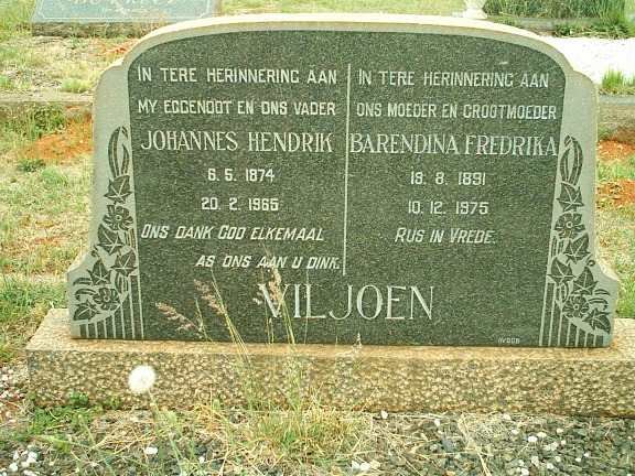 VILJOEN Johannes Hendrik 1874-1965 &amp; Barendina Fredrika 1891-1975