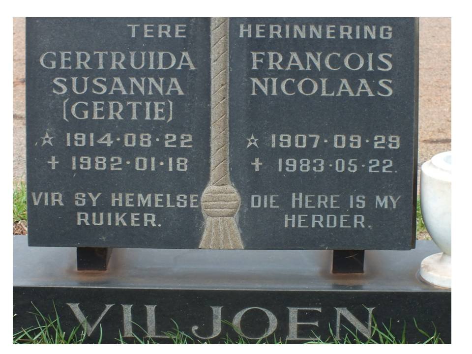 VILJOEN Francois Nicolaas 1907-1983 &amp; Gertruida Susanna 1914-1982