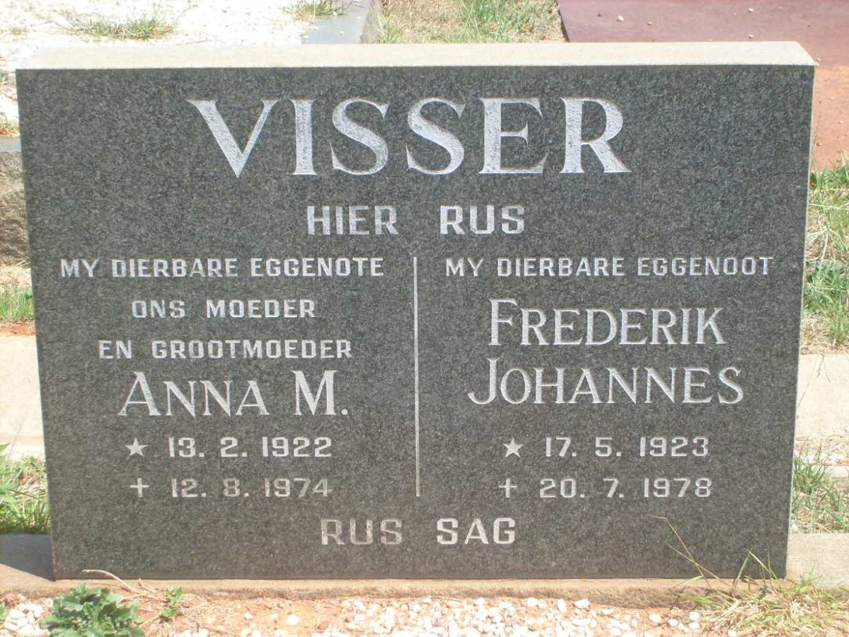 VISSER Frederik Johannes 1923-1978 &amp; Anna M. 1922-1974