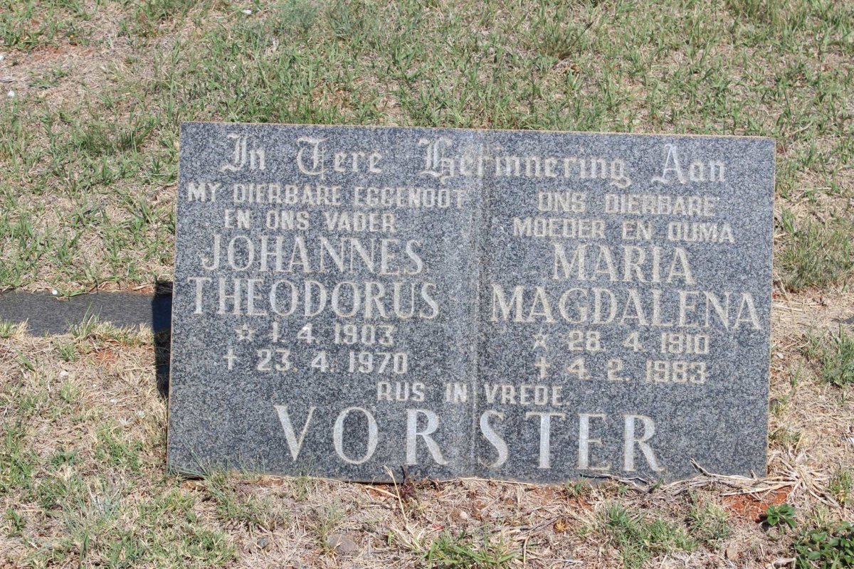 VORSTER Johannes Theodorus 1903-1970 &amp; Maria Magdalena 1910-1983