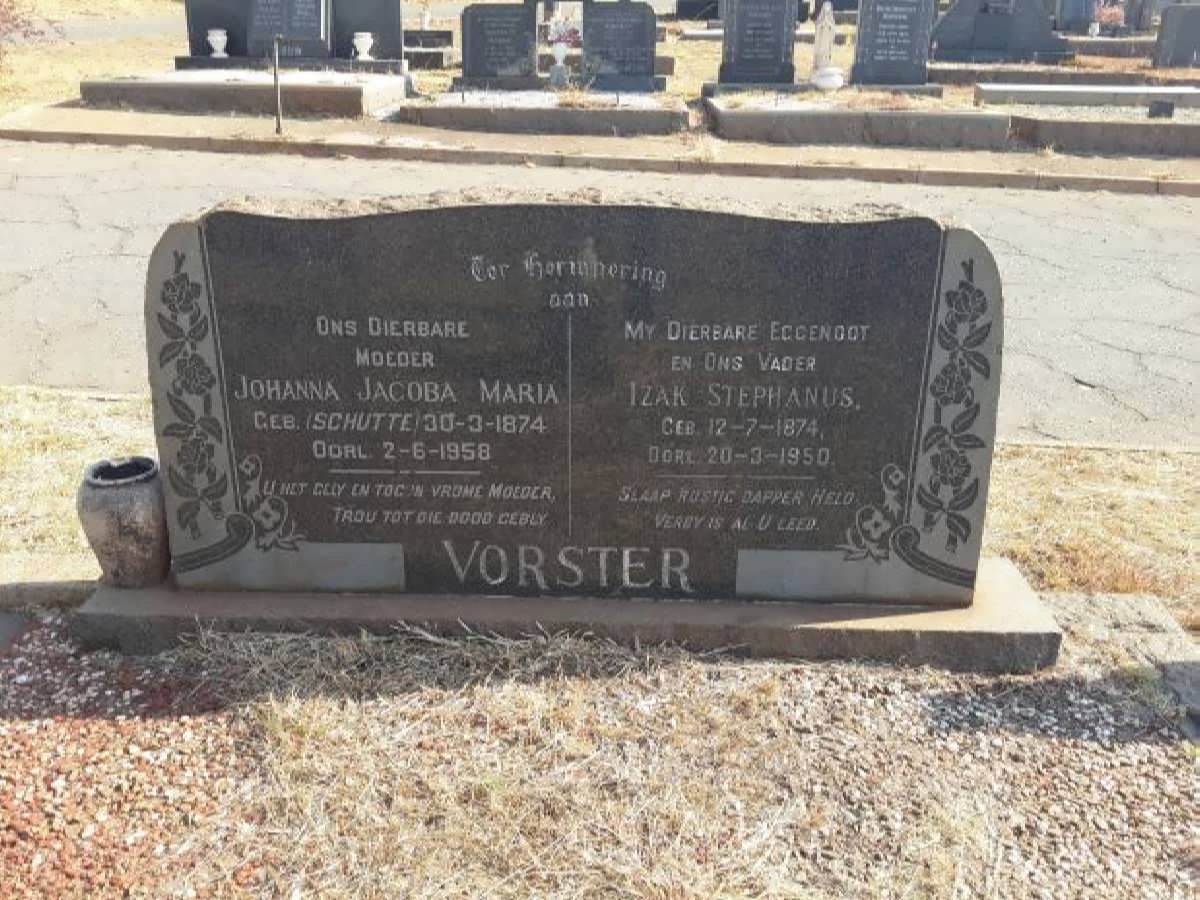 VORSTER Izak Stephanus 1874-1950 &amp; Johanna Jacoba Maria SCHUTTE 1874-1958