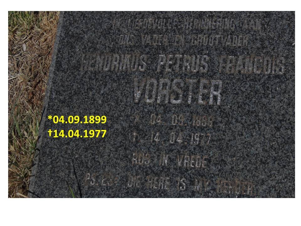 VORSTER Hendrikus Petrus Francois 1899-1977