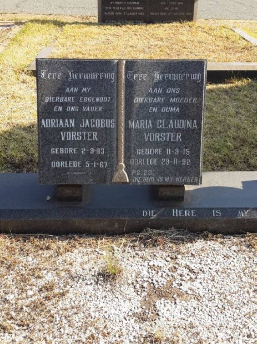 VORSTER Adriaan Jacobus 1903-1967 &amp; Maria Glaudina 1915-1992