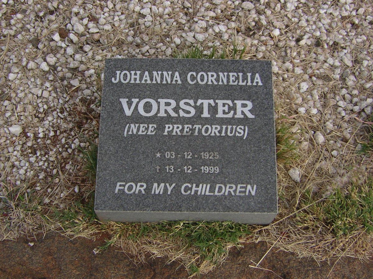 VORSTER Johanna Cornelia nee PRETORIUS 1925-1999