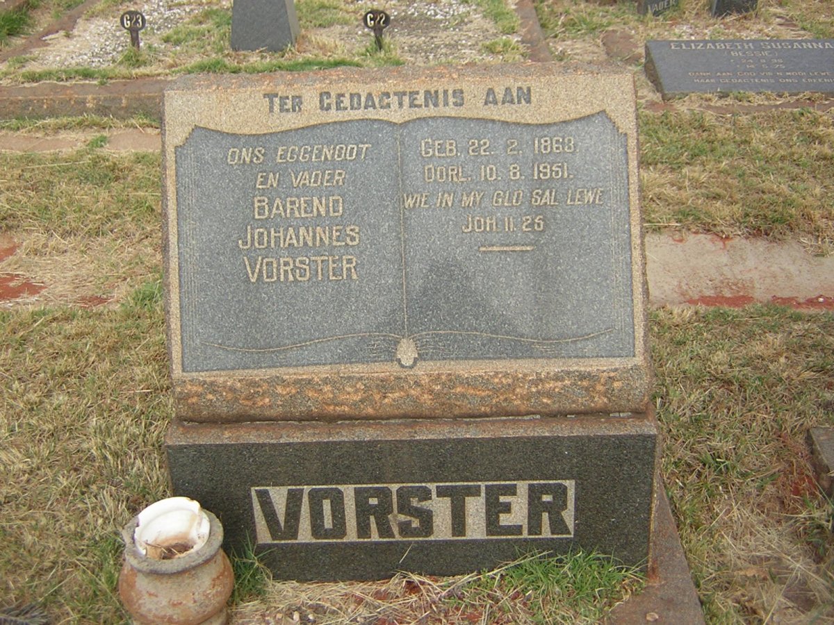 VORSTER Barend Johannes 1863-1951