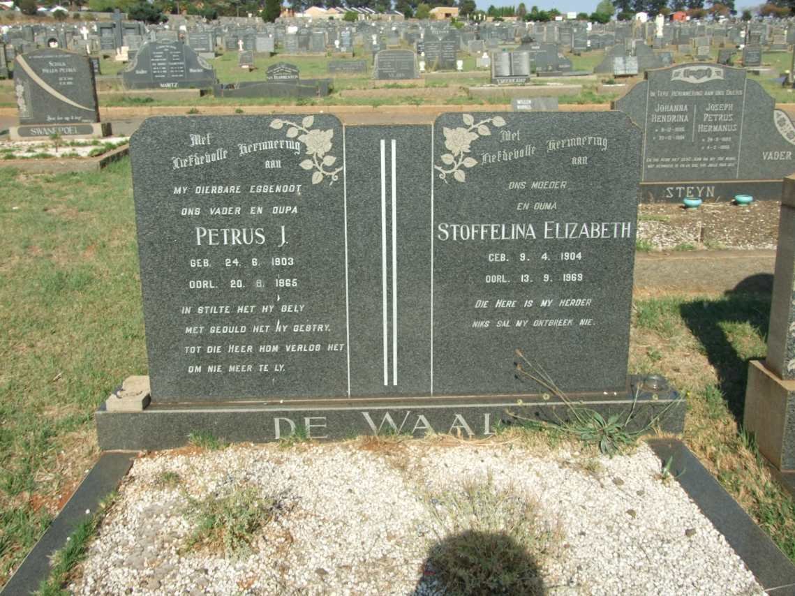 WAAL Petrus J., de 1903-1965 &amp; Stoffelina Elizabeth 1904-1969