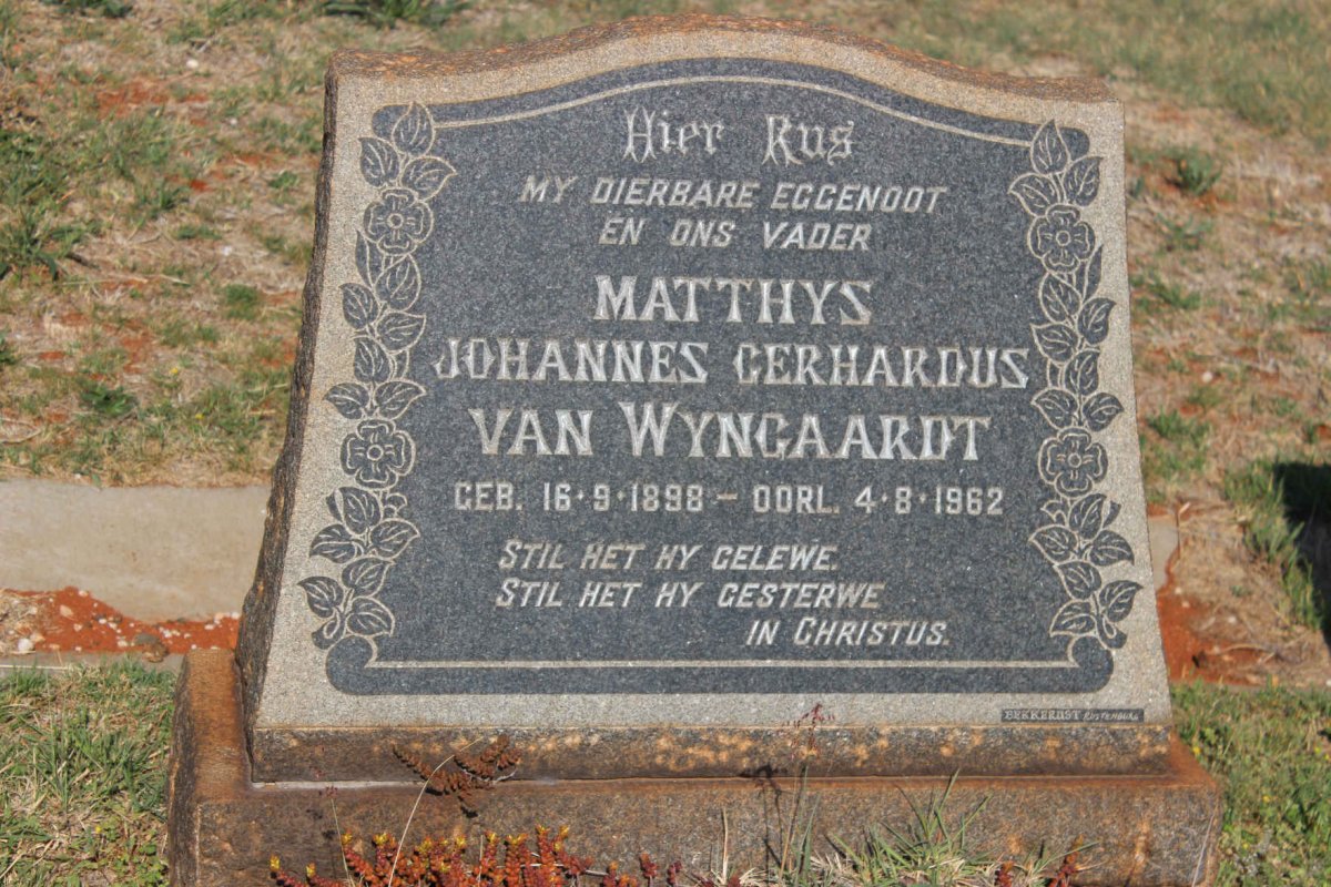 WYNGAARDT Matthys Johannes Gerhardus, van 1898-1962