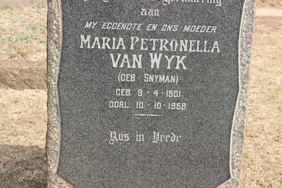 WYK Maria Petronella, van nee SNYMAN 1901-1958