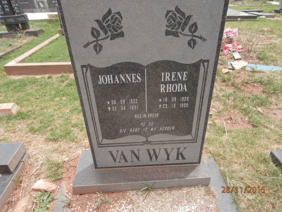WYK Johannes, van 1922-1991 &amp; Irene Rhoda 1926-1999