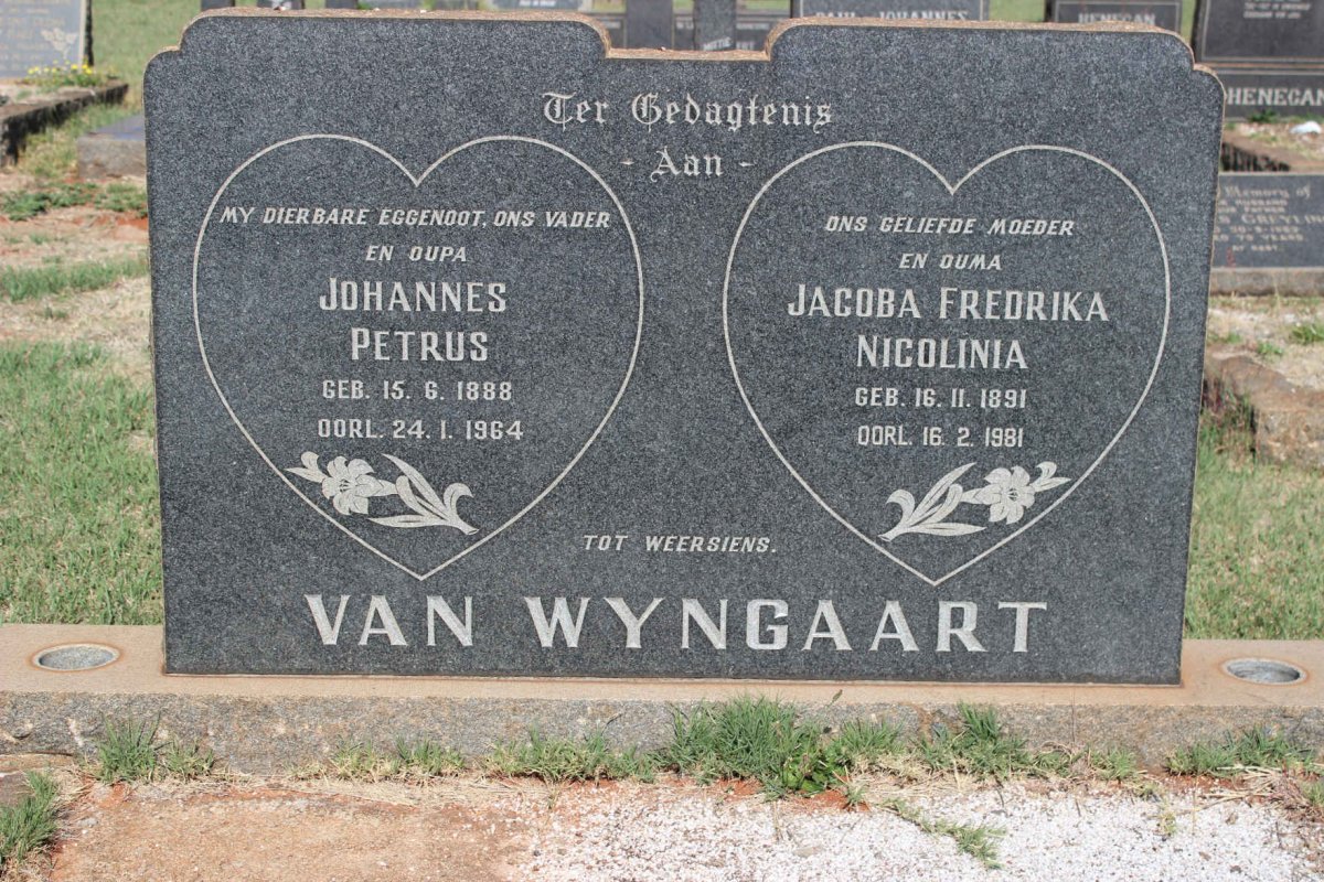 WYNGAART Johannes Petrus, van 1888-1964 &amp; Jacoba Fredrika Nicolinia 1891-1981