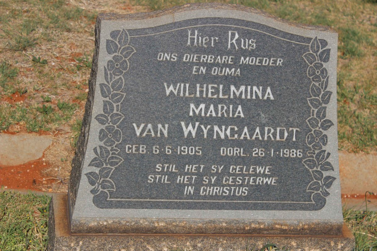 WYNGAARDT Wilhelmina Maria, van 1905-1986