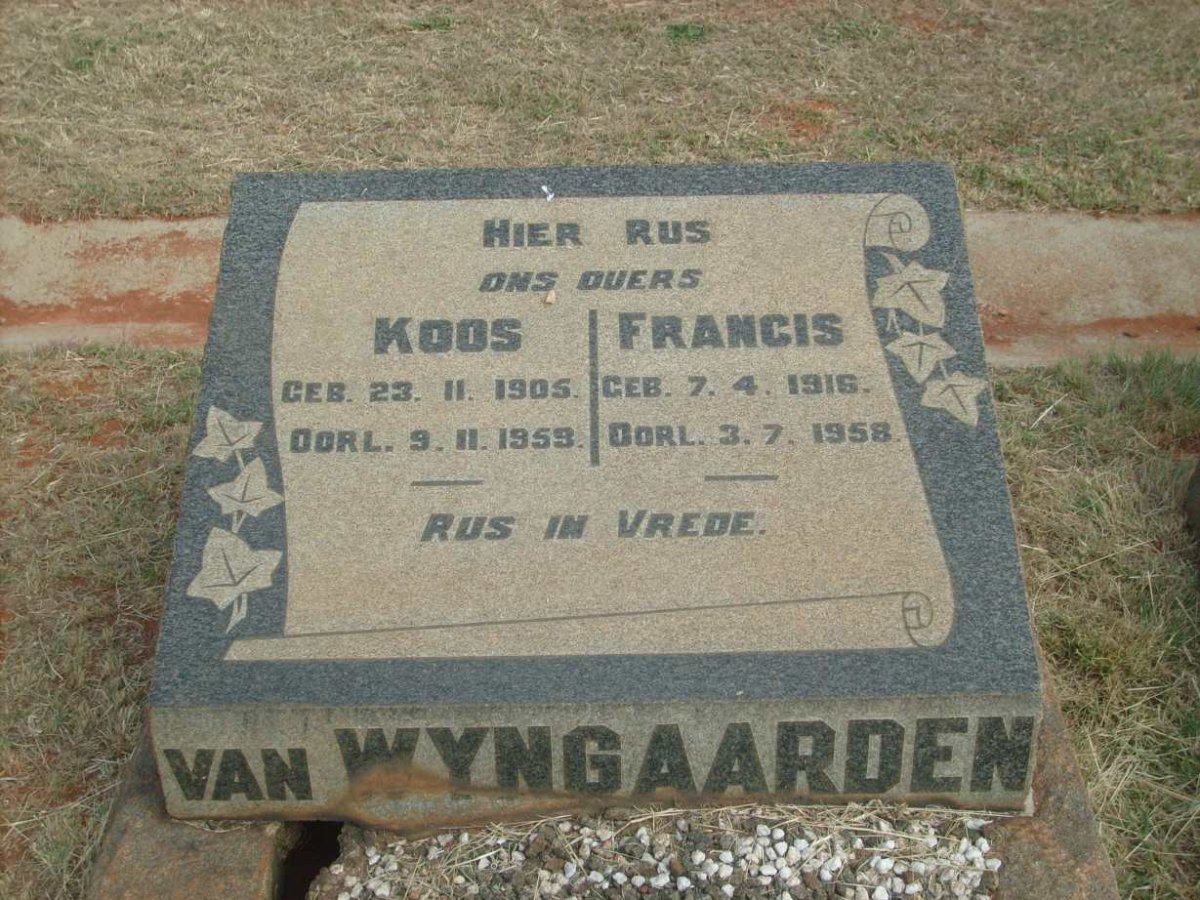 WYNGAARDEN Koos, van 1905-1959 &amp; Francis 1916-1958 :: VAN WYNGAARDEN Gerrit