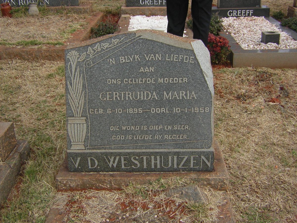 WESTHUIZEN Gertruida Maria, v.d. 1895-1958