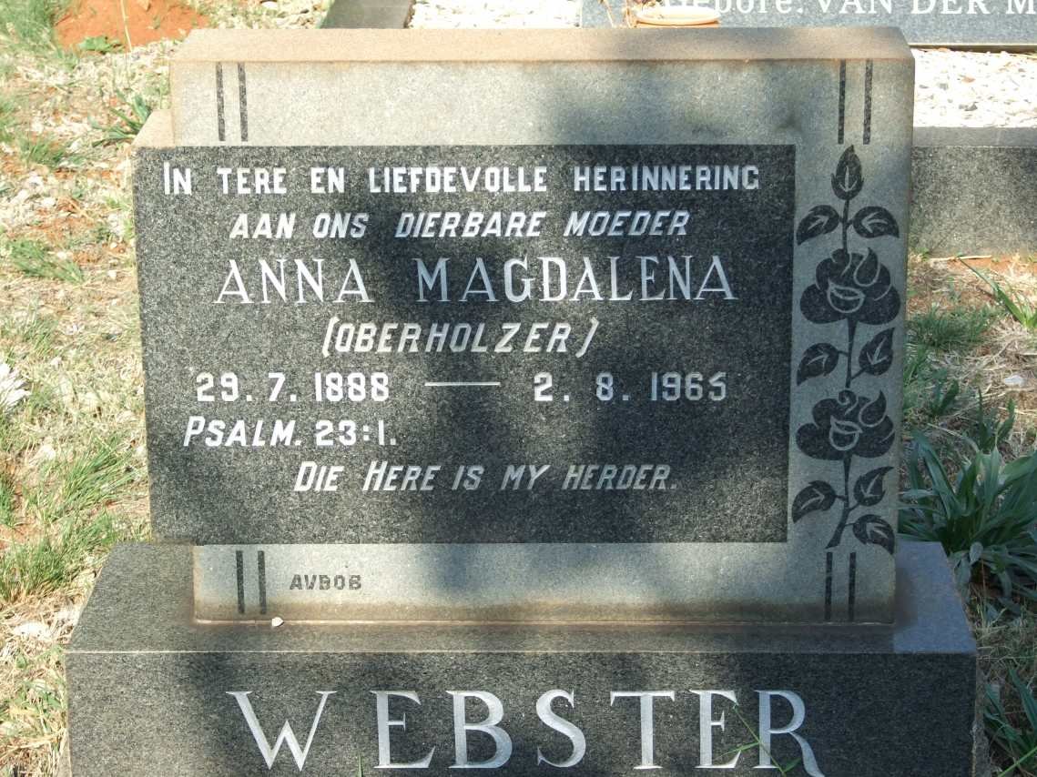 WEBSTER Anna Magdalena nee OBERHOLZER 1888-1965