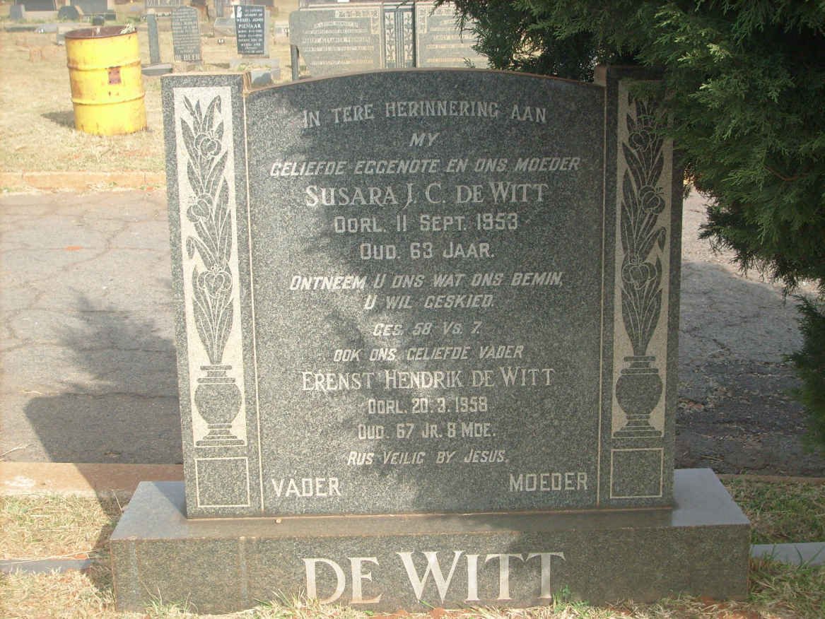 WITT Erenst Hendrik, de -1958 &amp; Susara J.C. -1953