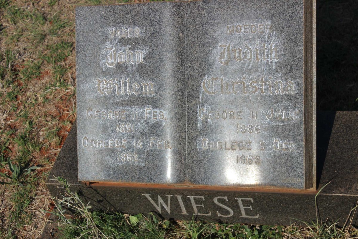 WIESE John Willem 1891-1962 &amp; Judith Christina 1886-1969