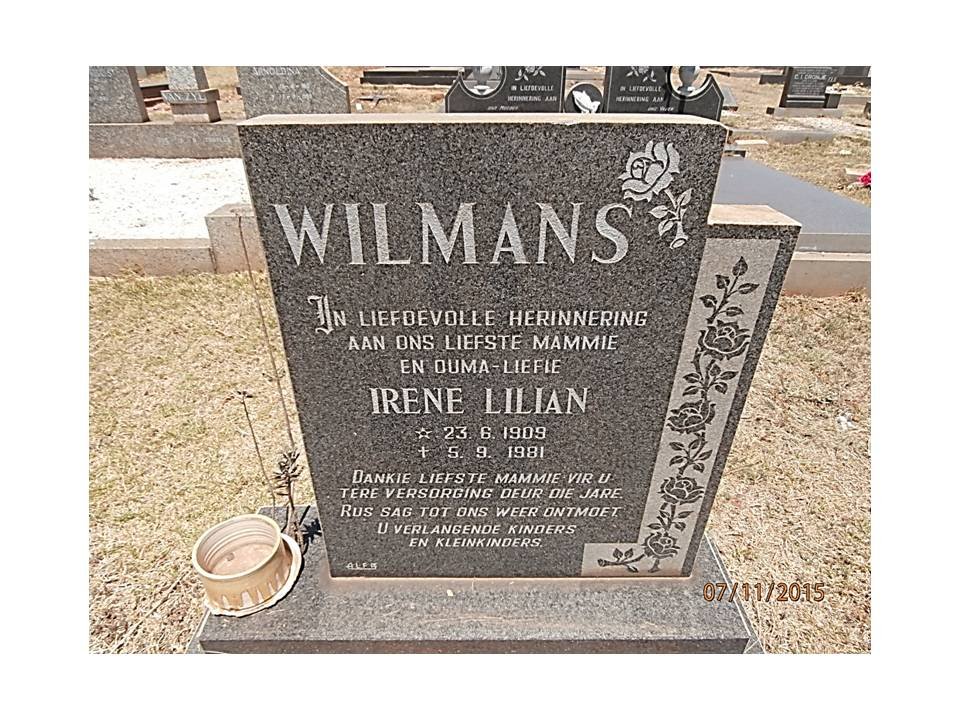 WILMANS Irene Lilian 1909-1981