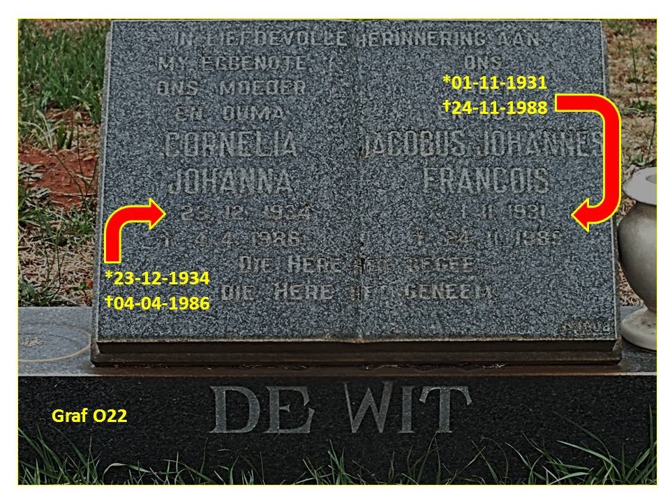 WIT Jacobus Johannes Francois, de 1931-1988 &amp; Cornelia Johanna 1934-1986