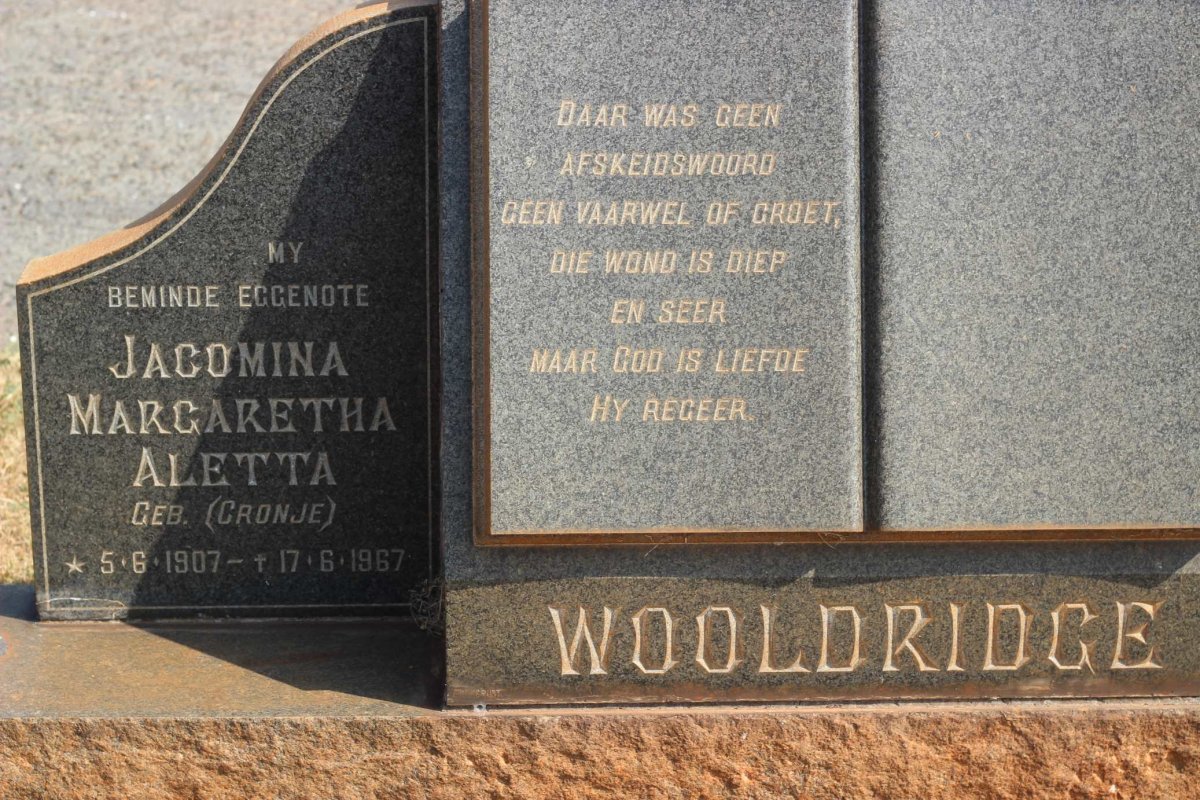WOOLDRIDGE Jacomina Margaretha Aletta nee CRONJE 1907-1967