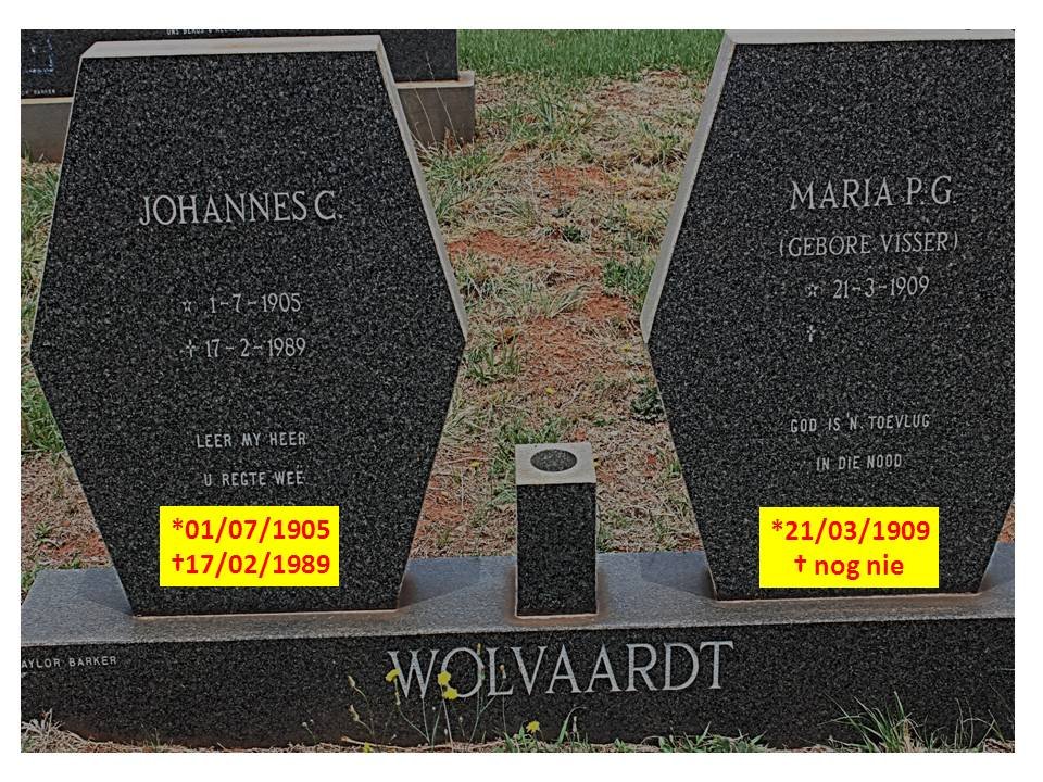 WOLVAARDT Johannes C. 1905-1989 &amp; Maria P.G. VISSER 1909-