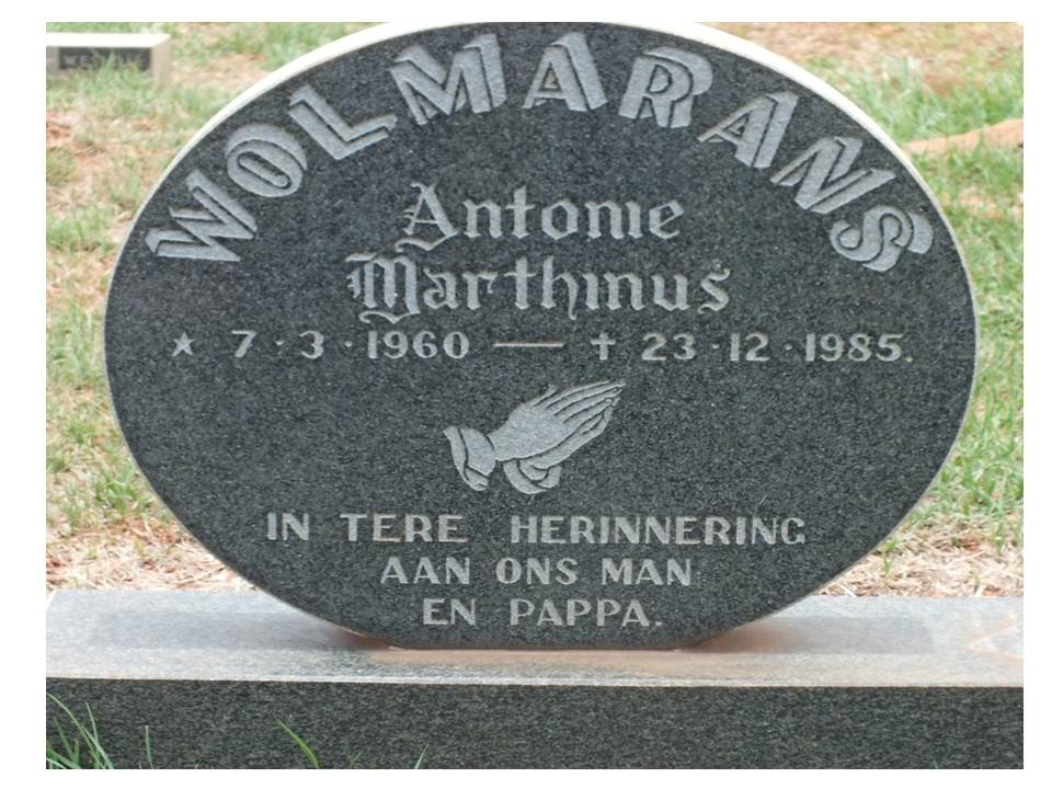 WOLMARANS Antonie Marthinus 1960-1985