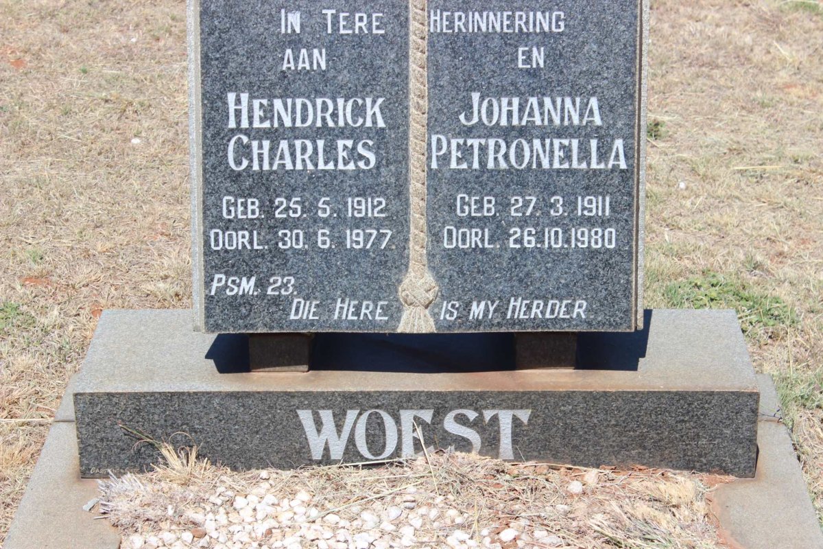 WOEST Hendrick Charles 1912-1977 &amp; Johanna Petronella 1911-1980