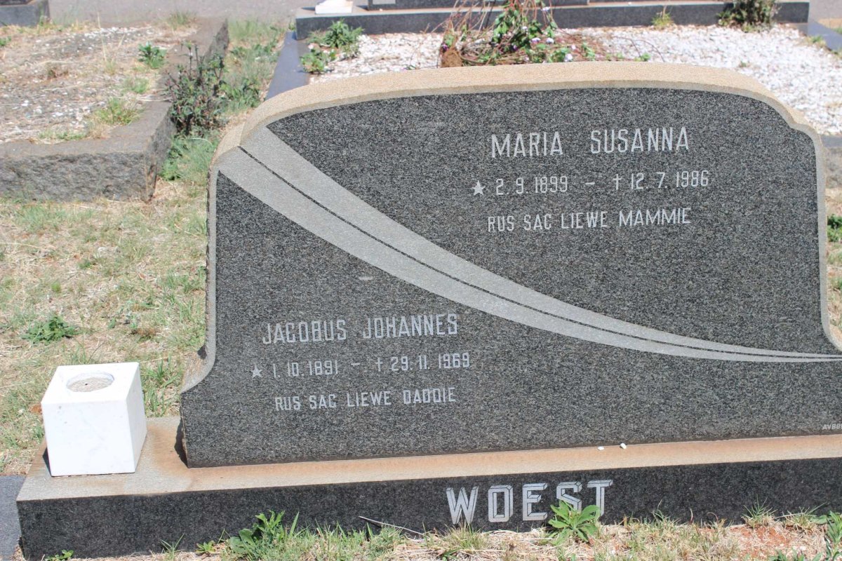 WOEST Jacobus Johannes 1891-1969 &amp; Maria Susanna 1899-1986