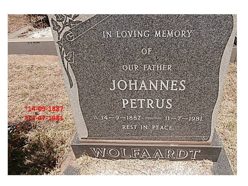 WOLFAARDT Johannes Petrus 1887-1981