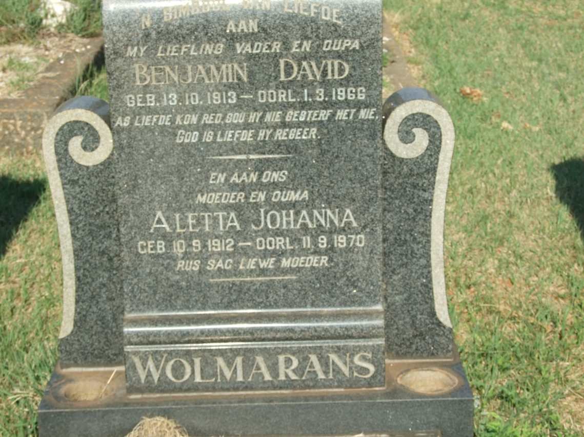 WOLMARANS Benjamin David 1913-1966 &amp; Aletta Johanna 1912-1970
