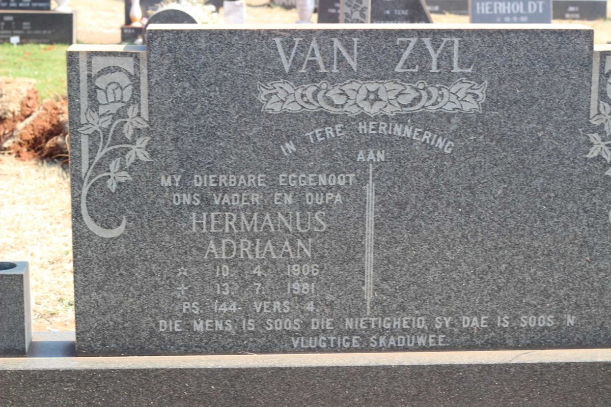 ZYL Hermanus Adriaan, van 1906-1981