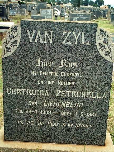 ZYL Gertruida Petronella, van nee LIEBENBERG 1909-1967