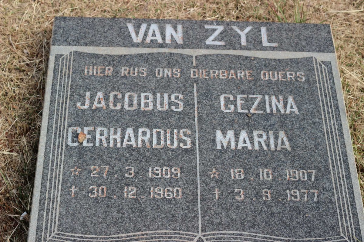 ZYL Jacobus Gerhardus, van 1909-1960 &amp; Gezina Maria 1907-1977