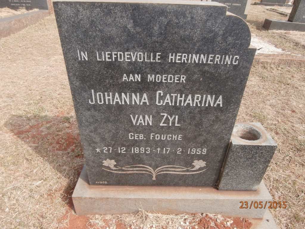 ZYL Johanna Catharina, van nee FOUCHE 1893-1959