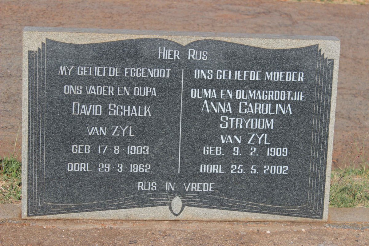 ZYL David Schalk, van 1903-1962 &amp; STRYDOM Anna Carolina 1909-2002