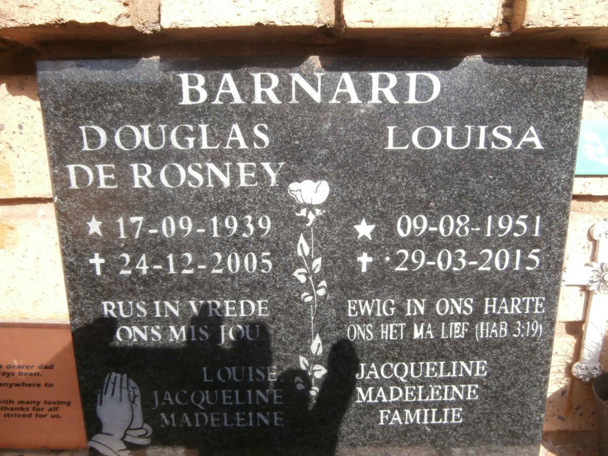 BARNARD Douglas De Rosney 1939-2005 &amp; Louisa 1951-2015