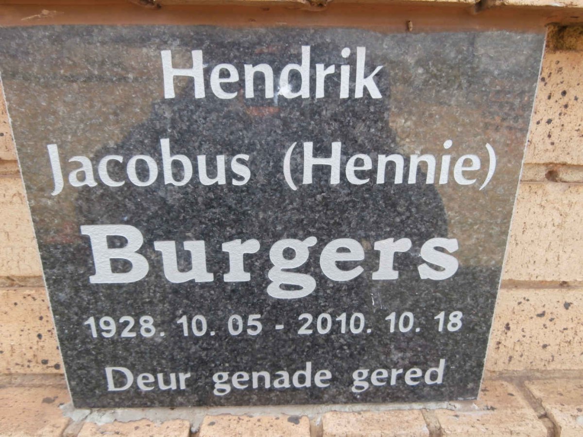 BURGERS Hendrik Jacobus 1928-2010
