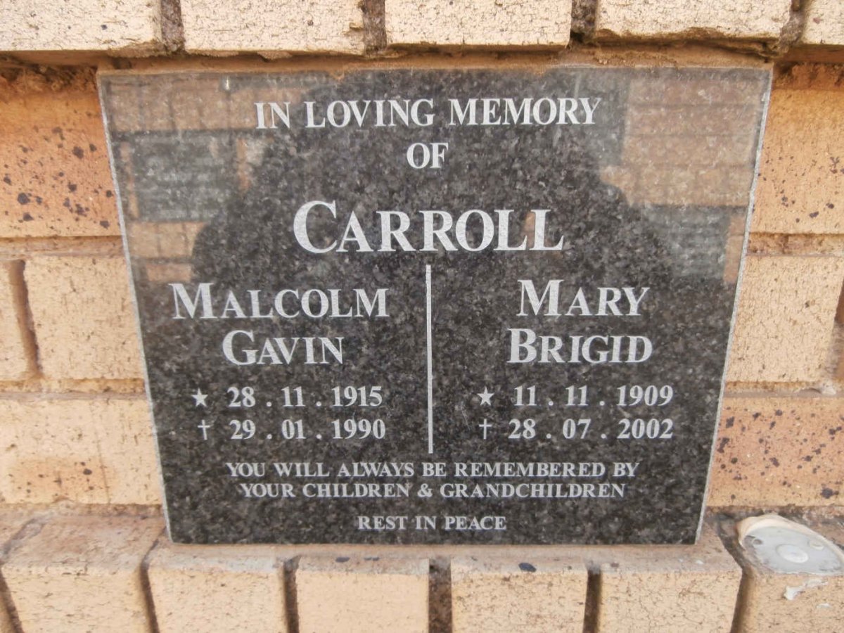 CARROLL Malcolm Gavin 1915-1990 &amp; Mary Brigid 1909-2002