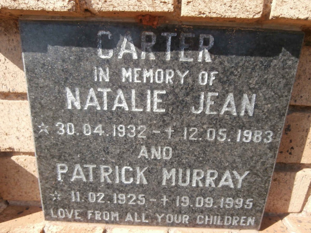 CARTER Patrick Murray 1925-1995 &amp; Natalie Jean 1932-1983