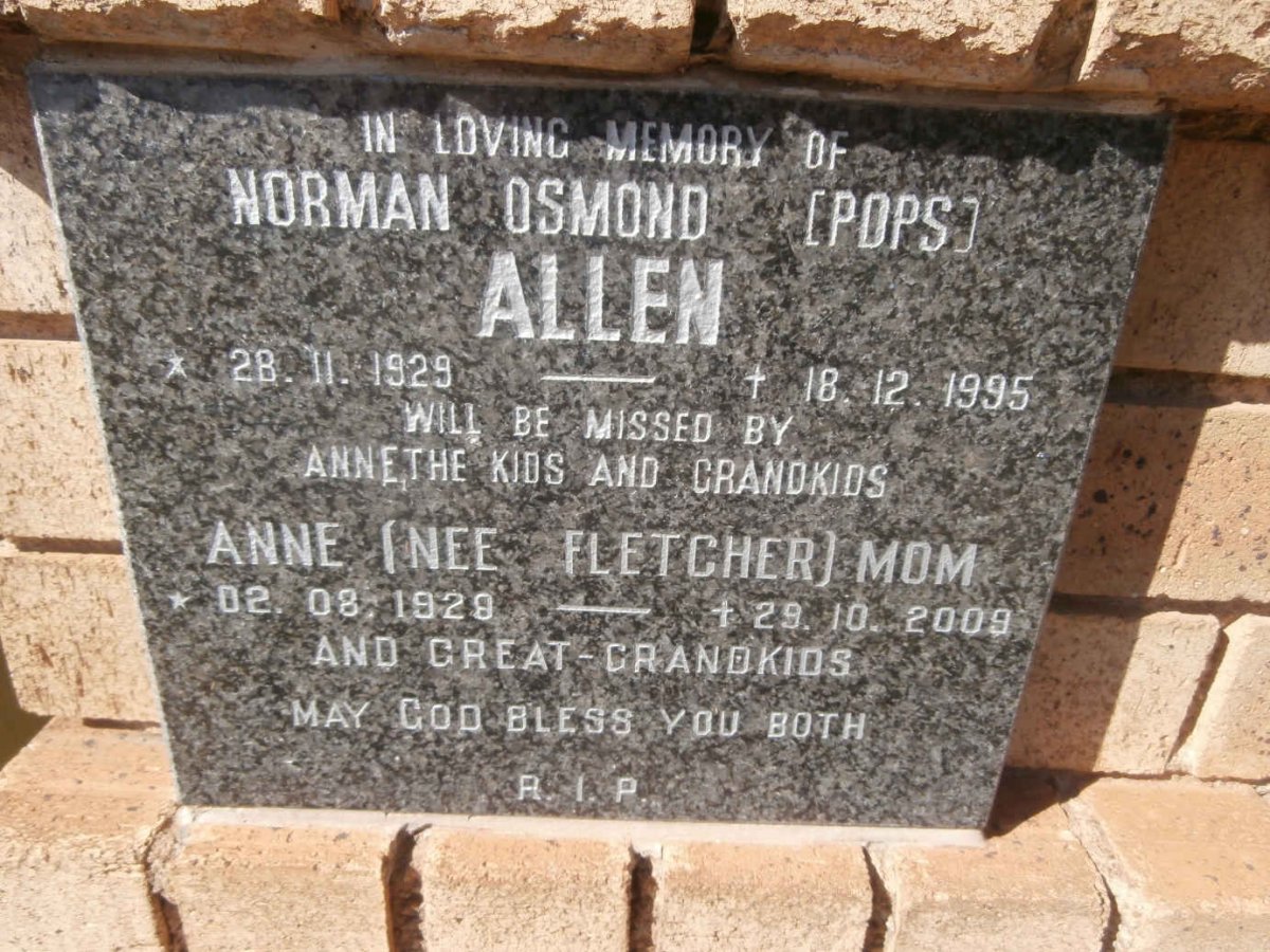 ALLEN Norman Osmond 1929-1995 &amp; Anne FLETCHER 1928-2009