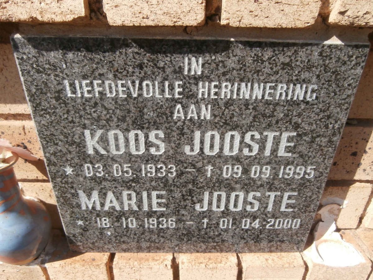 JOOSTE Koos 1933-1995 &amp; Marie 1936-2000