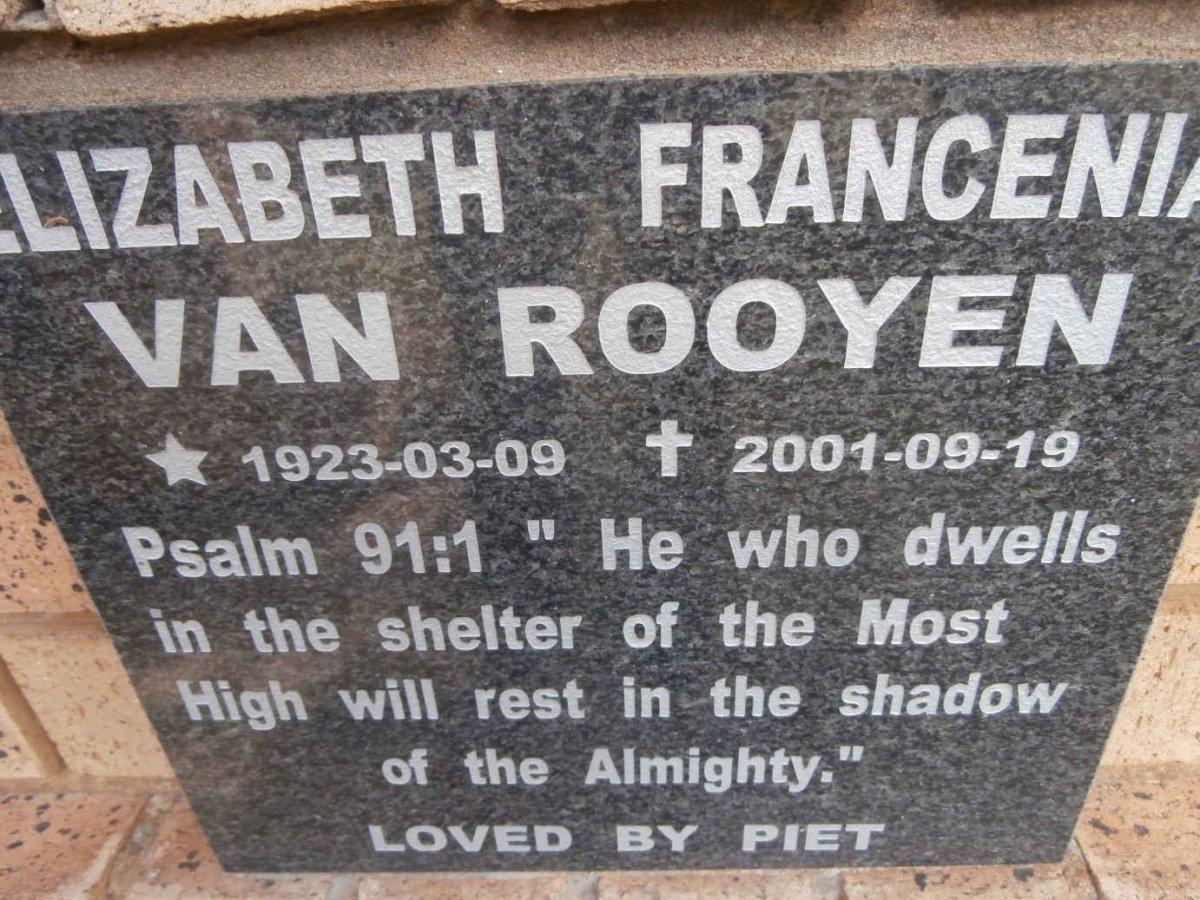 ROOYEN Elizabeth Francenia, van 1923-2001