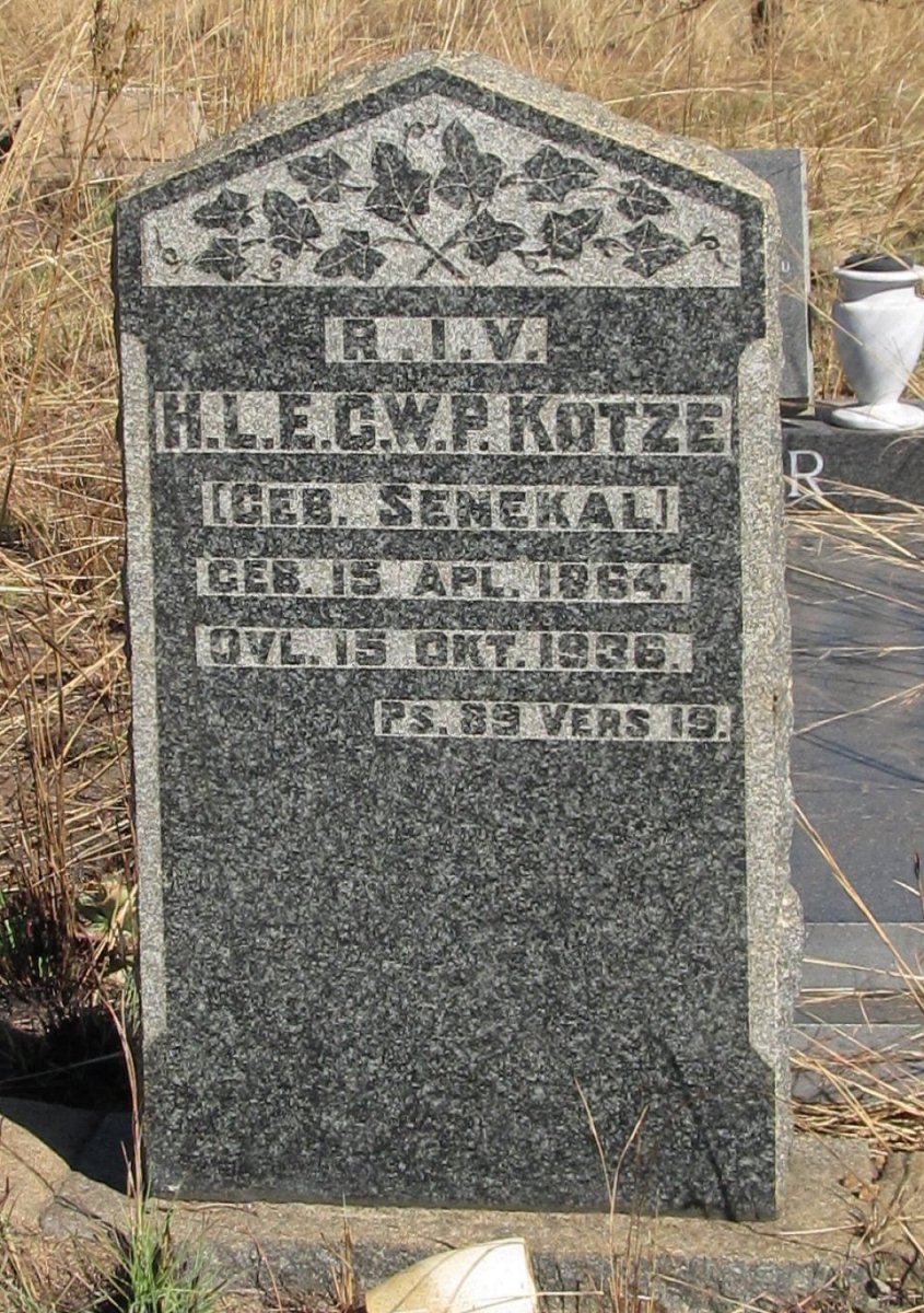 KOTZE H.L.E.C.W.P. nee SENEKAL 1864-1936