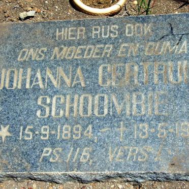 SCHOOMBIE Johanna Gertruida 1894-1972