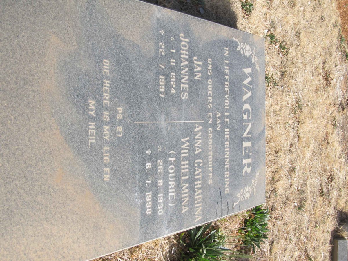 WAGNER Jan Johannes 1924-1997 &amp; Anna Catharina Wilhelmina FOURIE 1930-1998