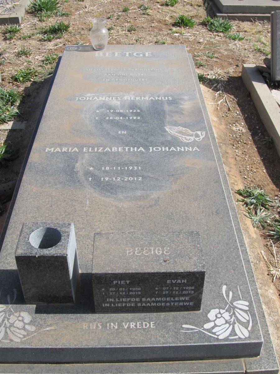 BEETGE Johannes Hermanus 1925-1992 &amp; Maria Elizabetha Johanna 1931-2012