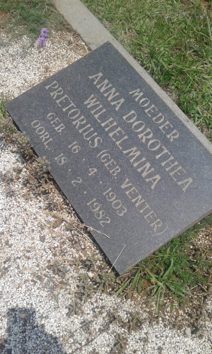 PRETORIUS Anna Dorothea Wilhelmina nee VENTER 1903-1982