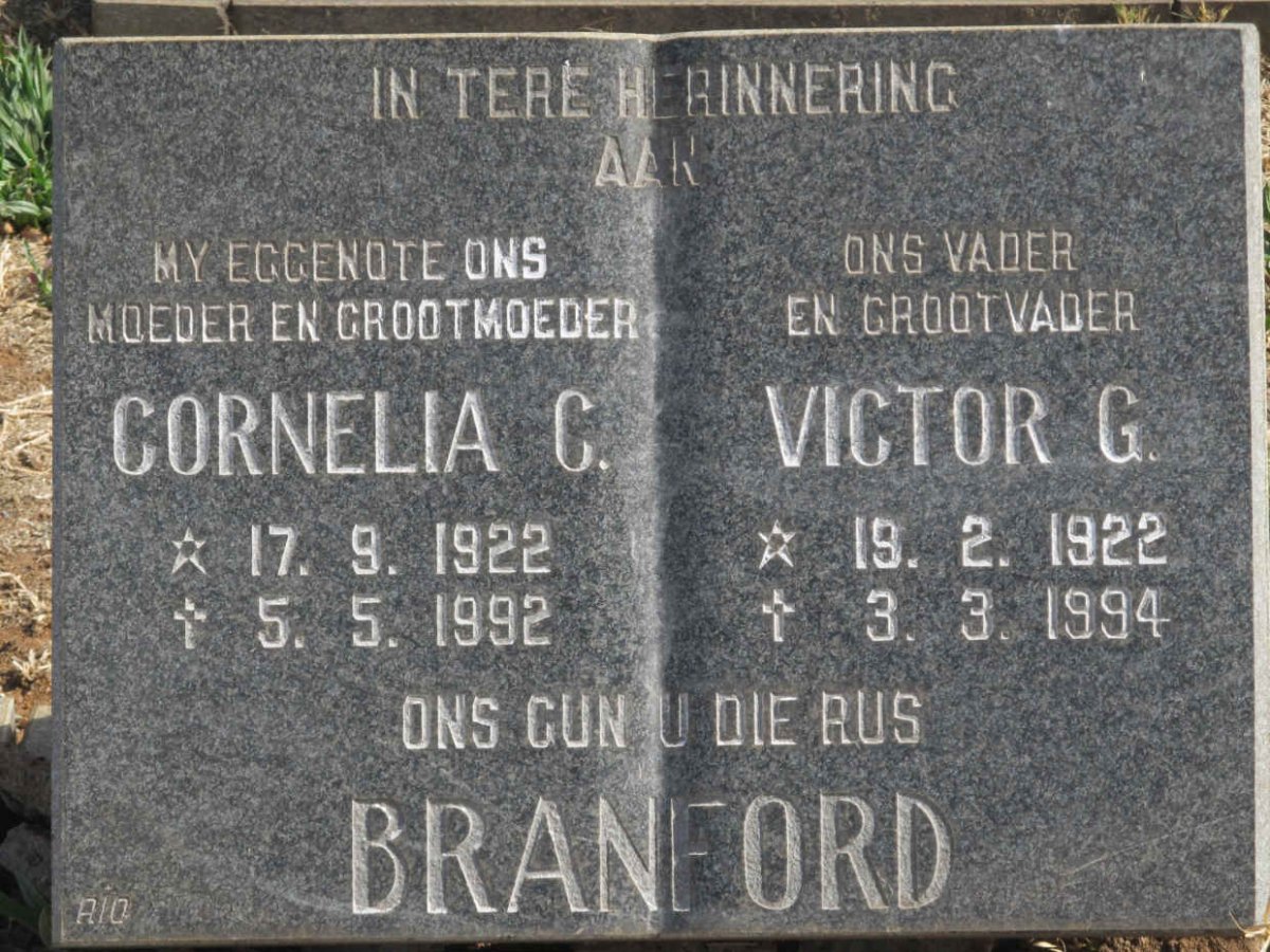 BRANFORD Victor G. 1922-1994 &amp; Cornelia C.1922-1992