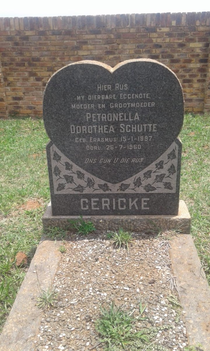 GERICKE Petronella Dorothea Schutte nee ERASMUS 1897-1960