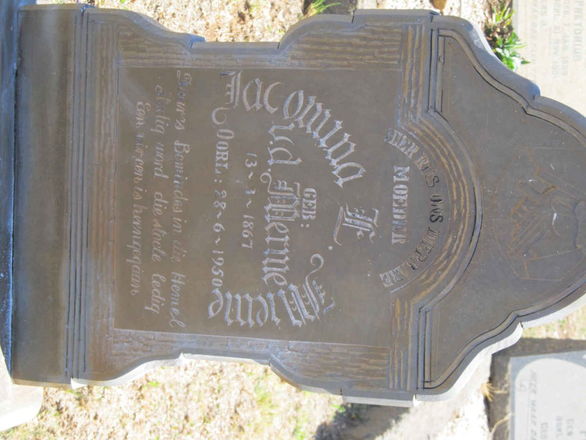 MIENIE Jacomina E. nee V.D. MERWE 1867-1950